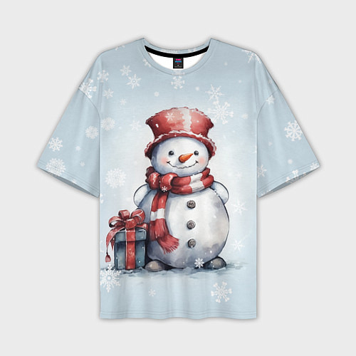 Мужская футболка оверсайз New Years cute snowman / 3D-принт – фото 1