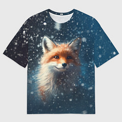 Мужская футболка оверсайз Fox in the snow