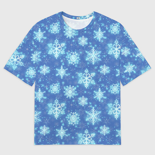 Мужская футболка оверсайз Pattern with bright snowflakes / 3D-принт – фото 1