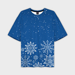 Мужская футболка оверсайз Текстура снежинок на синем фоне