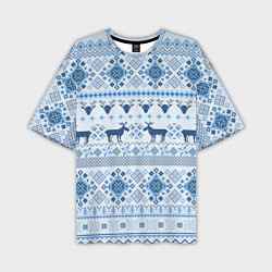 Мужская футболка оверсайз Blue sweater with reindeer