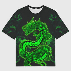 Футболка оверсайз мужская Зеленый дракон с эффектом свечения, цвет: 3D-принт