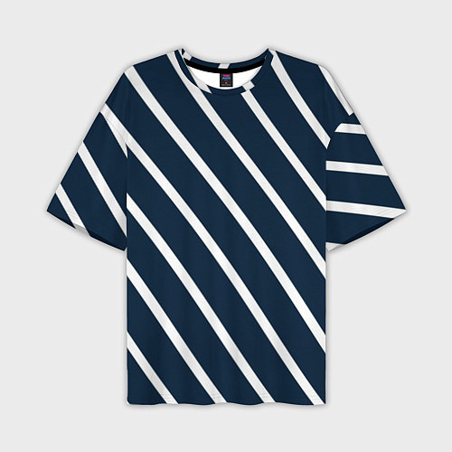 Мужская футболка оверсайз Тёмно-синий в белую полоску диагональ / 3D-принт – фото 1
