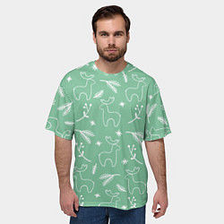 Футболка оверсайз мужская Зеленый рождественский узор с оленями, цвет: 3D-принт — фото 2