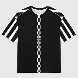 Мужская футболка оверсайз Иллюзия заполненного пространства черный клетка и