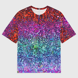 Футболка оверсайз мужская Разноцветные узоры красные синие и фиолетовые, цвет: 3D-принт