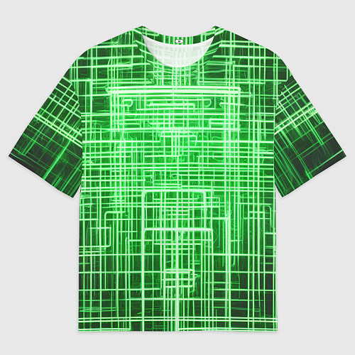 Мужская футболка оверсайз Зелёные неоновые полосы киберпанк / 3D-принт – фото 1