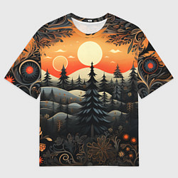 Футболка оверсайз мужская Зимний лес в ожидании праздника, цвет: 3D-принт