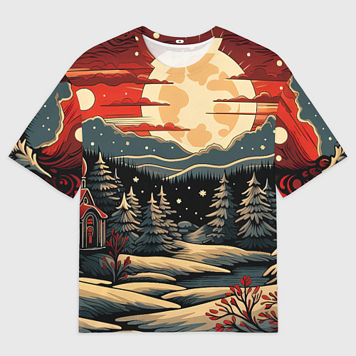 Мужская футболка оверсайз Зимнее настроение новогодний рисунок / 3D-принт – фото 1