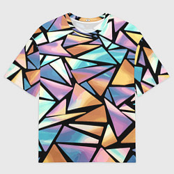 Футболка оверсайз мужская Радужные треугольники - кристаллы голографические, цвет: 3D-принт