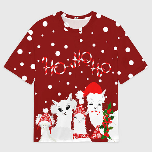 Мужская футболка оверсайз Семья ламы хо-хо-хо / 3D-принт – фото 1
