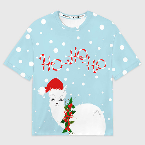 Мужская футболка оверсайз Лама в роли Санта Клауса / 3D-принт – фото 1
