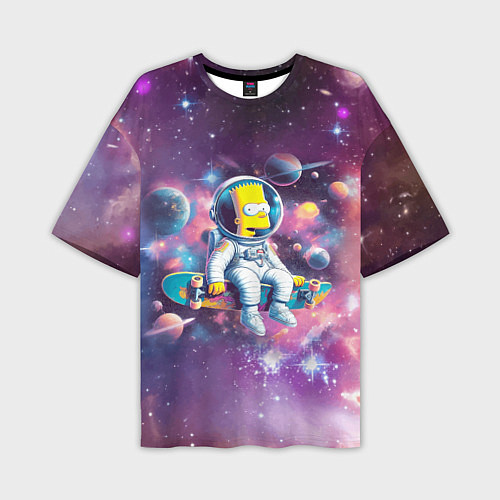 Мужская футболка оверсайз Барт Симпсон со скейтбордом в космосе / 3D-принт – фото 1