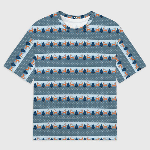 Мужская футболка оверсайз Олени в синем лесу / 3D-принт – фото 1