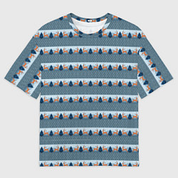 Мужская футболка оверсайз Олени в синем лесу