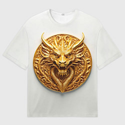 Мужская футболка оверсайз Нейросеть - золотой талисман дракона