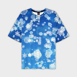 Мужская футболка оверсайз Декоративные снежинки на синем