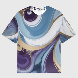 Футболка оверсайз мужская Абстрактный волнистый узор фиолетовый с голубым, цвет: 3D-принт