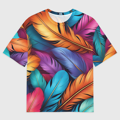 Мужская футболка оверсайз Перья паттерн - нейросеть / 3D-принт – фото 1