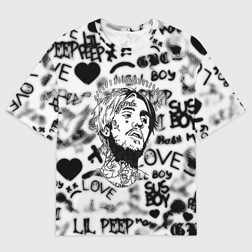 Мужская футболка оверсайз Lil peep автограф / 3D-принт – фото 1