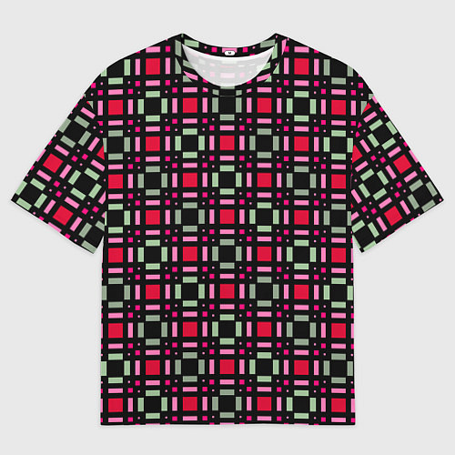 Мужская футболка оверсайз Красно-черный зеленый геометрический узор / 3D-принт – фото 1