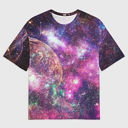 Мужская футболка оверсайз Пурпурные космические туманности со звездами