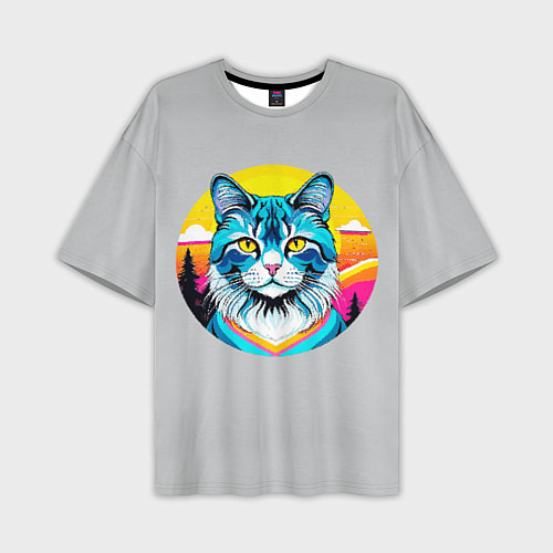 Мужская футболка оверсайз Нейросеть - кот в стиле граффити / 3D-принт – фото 1