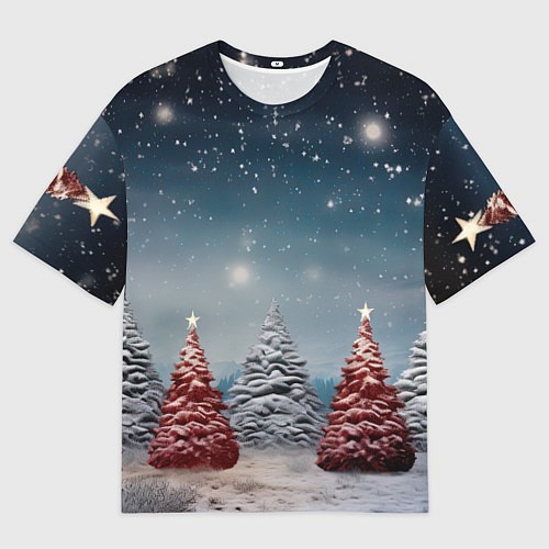 Мужская футболка оверсайз Волшебство зимней природы иней на деревьях / 3D-принт – фото 1