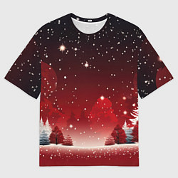 Мужская футболка оверсайз Зимний берег реки с деревьями и льдом