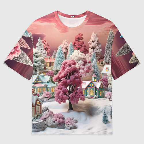 Мужская футболка оверсайз Зимний закат новый год / 3D-принт – фото 1