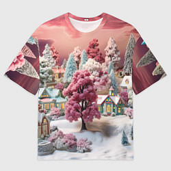 Мужская футболка оверсайз Зимний закат новый год