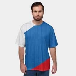 Футболка оверсайз мужская Белый синий красный вязаный фон, цвет: 3D-принт — фото 2