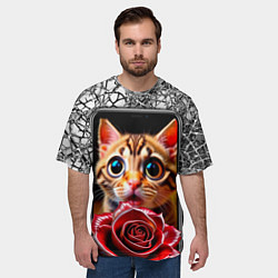 Футболка оверсайз мужская Кот в телефоне, цвет: 3D-принт — фото 2