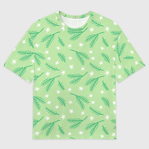 Мужская футболка оверсайз Узор с новогодней еловой ветвью / 3D-принт – фото 1