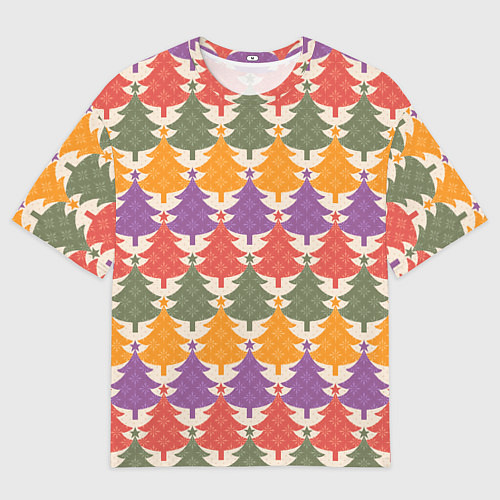 Мужская футболка оверсайз Новогодние разноцветные ёлочки / 3D-принт – фото 1