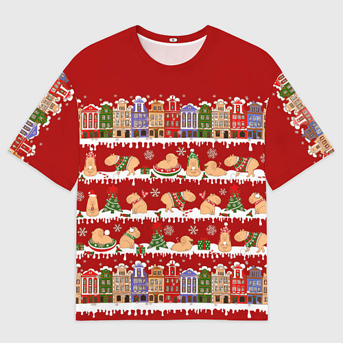 Мужская футболка оверсайз Капибара на Новый год / 3D-принт – фото 1