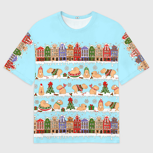 Мужская футболка оверсайз Капибара с семьей на прогулке / 3D-принт – фото 1