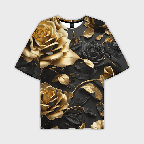 Мужская футболка оверсайз Металлические розы золотые и черные / 3D-принт – фото 1