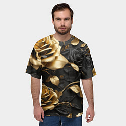 Футболка оверсайз мужская Металлические розы золотые и черные, цвет: 3D-принт — фото 2