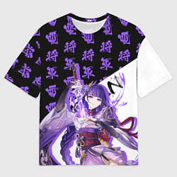 Мужская футболка оверсайз Сёгун Райдэн иероглифы - Геншин Импакт