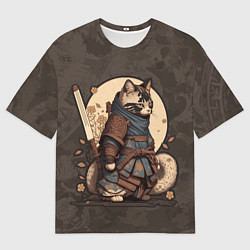Мужская футболка оверсайз Кошачий самурай в японском стиле