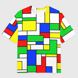 Мужская футболка оверсайз Геометрический жёлто-сине-красный