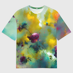 Мужская футболка оверсайз Абстрактные розы в пятнах краски