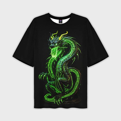 Мужская футболка оверсайз Светящийся зеленый дракон 2024 / 3D-принт – фото 1