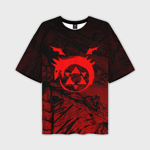 Мужская футболка оверсайз Красный знак уроборос - Стальной алхимик / 3D-принт – фото 1