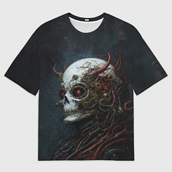 Мужская футболка оверсайз Череп с бионическими рогами