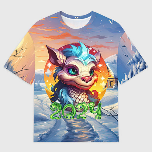 Мужская футболка оверсайз Новогодний дракон 2024 / 3D-принт – фото 1