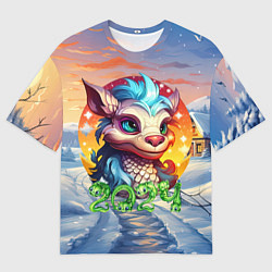 Мужская футболка оверсайз Новогодний дракон 2024