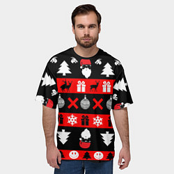Футболка оверсайз мужская Новогодний патерн с оленями и сантой, цвет: 3D-принт — фото 2