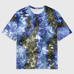 Мужская футболка оверсайз Абстракция - гранж синие полосы на сером